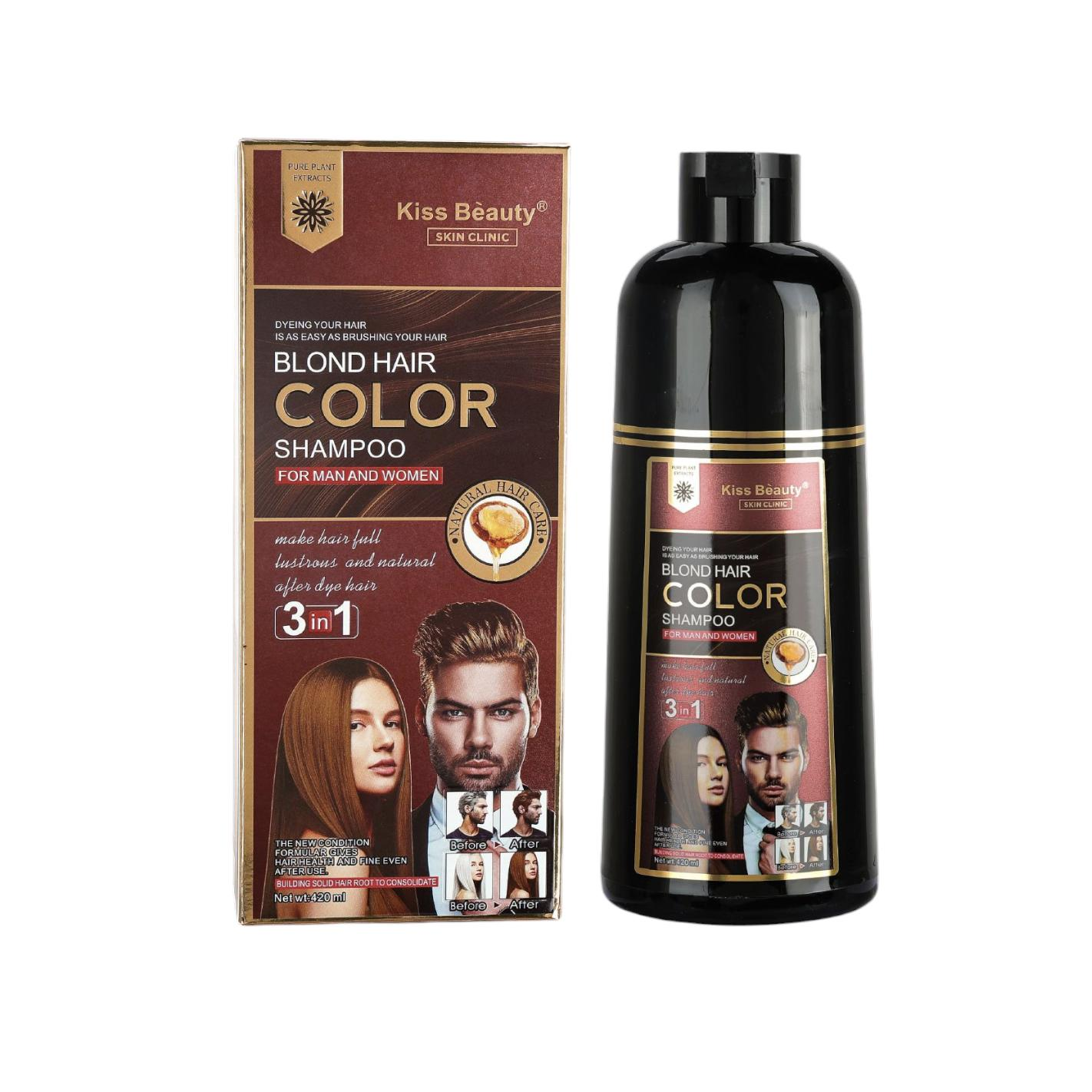 Champú con Tinte Negro/Marrón/Rubio 3 en 1, aplicación rápida, tinte en 8 minutos. Champú con tinte con colágeno, té verde, aceite de Argan, Aloe vero, etc. Champú para canas de 420ml