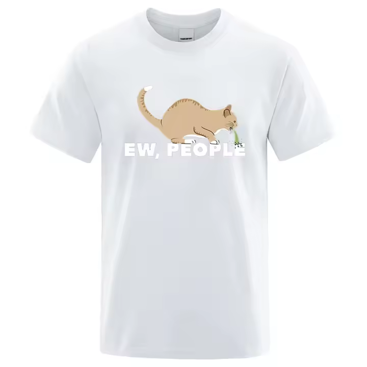 Camiseta Hombre Divertida Con Gato Vomitando Ew People Moda Casual Algodón Talla Grande Estilo Hip Hop Camiseta Suelta Para Todas Las Estaciones - 1