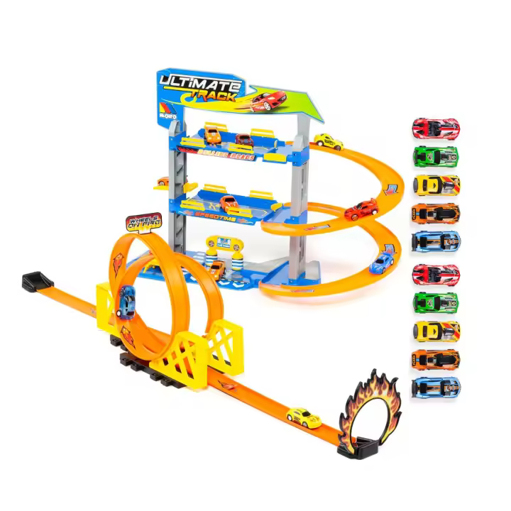 MOLTO Parking de juguete con Doble Looping + Pistas + 10 coches - 1