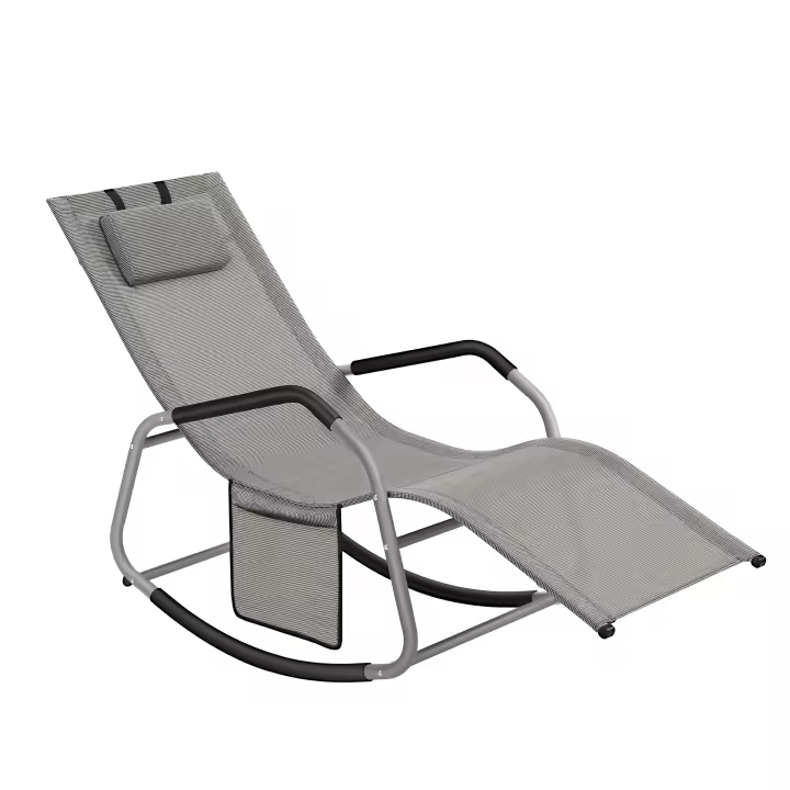 SONGMICS Mecedora, Silla Tumbona, con Dispositivo de fijación, Cojín Ajustable, Estructura de Acero, Tejido Transpirable, Bolsillo de Almacenamiento, 156,2 x 97,3 x 151 cm, Gris Paloma - 1