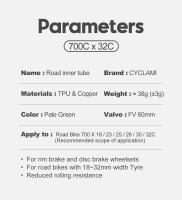 Tubo Interno De Bicicleta Ultraligero 700C Para Vehículos De Rueda TPU Material De Goma 60mm 80mm Longitud Válvula Francesa CYCLami - details 2