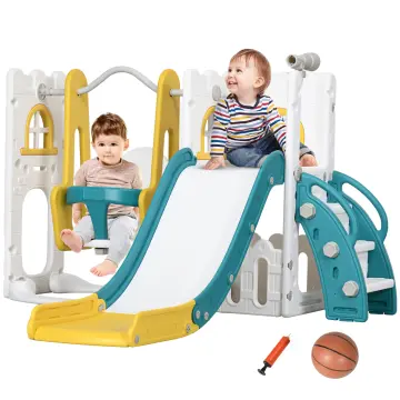 AIYAPLAY Columpio 6 En 1 Para Jardín: Con Nido, Disco, Red De Escalar, Escalera, Aro De Baloncesto Y Columpio Simple – Para Niños +3 Años