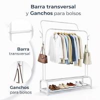 T-LoVendo Perchero Burro Doble Ropa Metálico Negro con Zapatero Inferior | Estante con Estructura Curva | Barra Colgador Resistente | Dormitorio Vestidor Entrada Organizador de Ropa y Zapatos - details 1