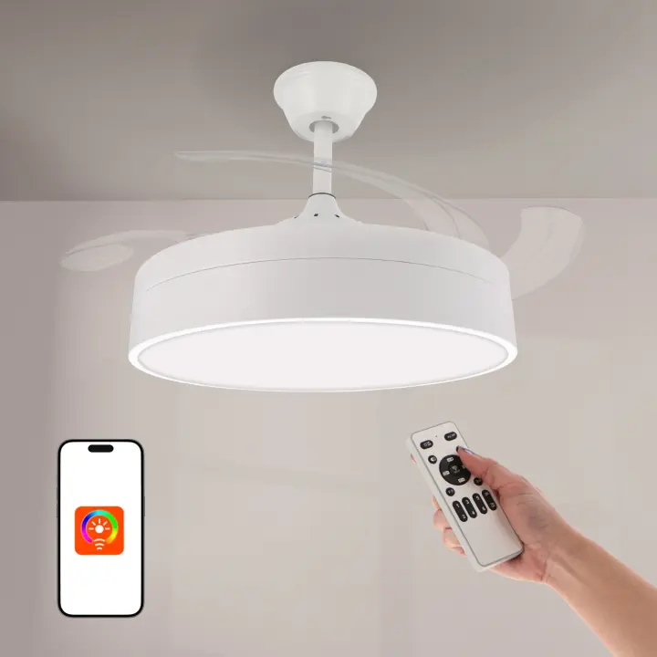 Lámpara Ventilador Led Motor DC con Mando a Distancia, Aspas Retráctiles, 6velocidades, 3 Temperaturas de Luz, Temporizador, Función Verano e Invierno - 1