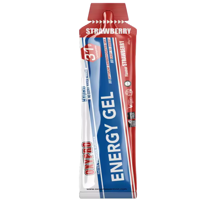 OXYPRO® Nutrition - ENERGY GEL Fresa sin cafeina - 31g CH - 100% HYDRO - No extra water needed - 1