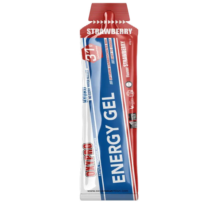 OXYPRO® Nutrition - ENERGY GEL Fresa sin cafeina - 31g CH - 100% HYDRO - No extra water needed - 1