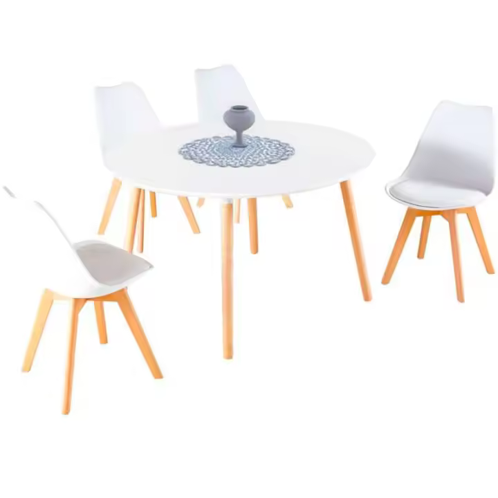 Pack Mesa Y 4 Sillas Comedor Estilo Nórdico Moderno Salón Color Blanco Y Roble Patas Madera - 1