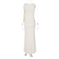 Vestido Bodycon De Maxi Largo Con Cuello Diagonal Y Cintura Natural Para Mujer Vestido De Fiesta Club Cumpleaños Verano Sin Mangas Lace up Bandage Sexy Polyester Spandex - details 6