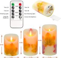 Velas LED de hoja de Arce, Juego de 3, Velas Blancias Cálidos sin llama, funcionian con Pilas con mecha parpádeante, remote control Y temporizador para decoración, de Boda Vela (hoja de Arce) - details 3