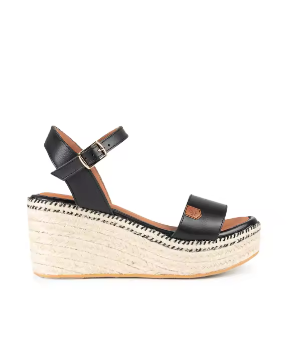 POPA Cuña Baja Arambol Piel Negro con hebilla - 1