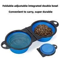 Tazón De Alimentación Plegable Para Mascotas 2 En 1 Portátil Para Viajes Doble Cuenco Para Perros Y Gatos Suministros De Mascotas - details 0