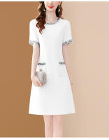 Vestido A-Line Elegante Para Mujer EVNISI Con Bordado En Cuello O Y Mangas Cortas Slim Office Lady Casual Para Oficina Y Fiestas - details 14