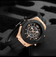 Reloj De Cuarzo Para Hombre De 48mm Con Dial Negro Y Diseño De Agujeros En Blanco Y Negro Estilo Deportivo Resistente Al Choque Y Al Agua - details 1