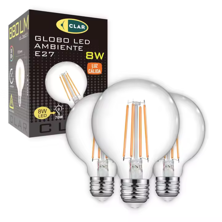 Nuevo CLAR- Bombilla Globo E27 LED, Bombilla Vintage E27 LED G95 Filamento, Bombilla LED E27 8W Luz Cálida 2700ºK - 1