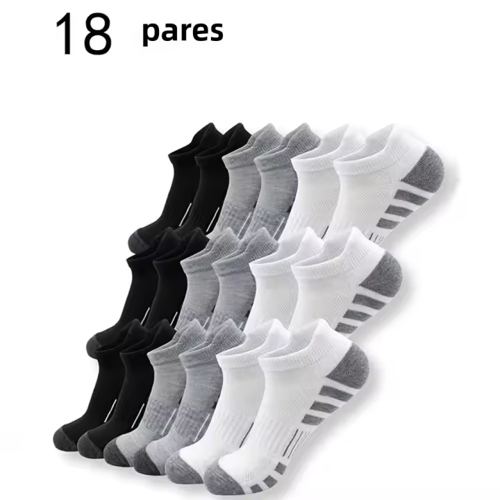 Calcetines Cortos Deportivos Para Hombre 18 Pares Negro Blanco Gris Absorbentes Anti Olor Transpirables No Deslizantes Con Borde Para Correr Y Deportes - 1