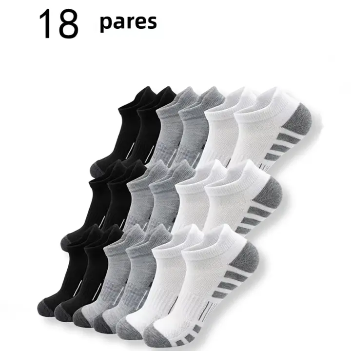 Calcetines Cortos Deportivos Para Hombre 18 Pares Negro Blanco Gris Absorbentes Anti Olor Transpirables No Deslizantes Con Borde Para Correr Y Deportes - 1
