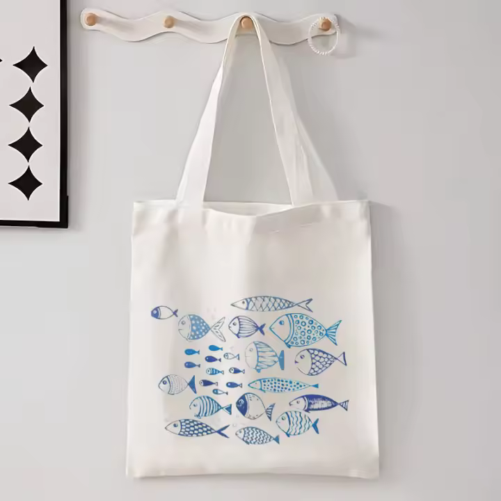 Bolsa Tote Reutilizable, Bolsa de Hombro Plegable, Bolsa de Lona para la Escuela, Grandes Totes Para Niños Adolescentes Casual Compras Playa Viajes Mamá Almacenamiento，bolsa de lona，bolsos de tela，Pequeño pez marino azul - 1