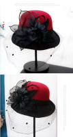 Sombrero Trilby Floral Para Mujer Estilo Británico Hepburn Moda Francesa Invierno Caliente Casual Fiesta Capa De Lana - details 3
