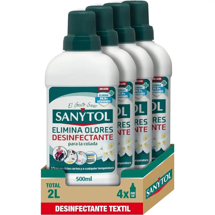 Sanytol Desinfectante Textil – Pack 4x500ml (2L) Elimina Gérmenes y Malos Olores sin Lejía - 1