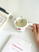 Taza De Café Creativa De Cerámica 350ml Pintura a Mano Con Flores Y Corazones Taza De Té O Leche Irregular Para Desayuno Con Avena - details 4