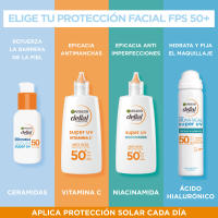 Garnier | Rutina Delial SUPER UV FPS50+ Bruma Protectora Facial con Textura Invisible - 75ML + SUPER UV Vitamina C FPS50+ Crema Fluida Diaria Anti-Manchas oscuras - 40ml - details 2
