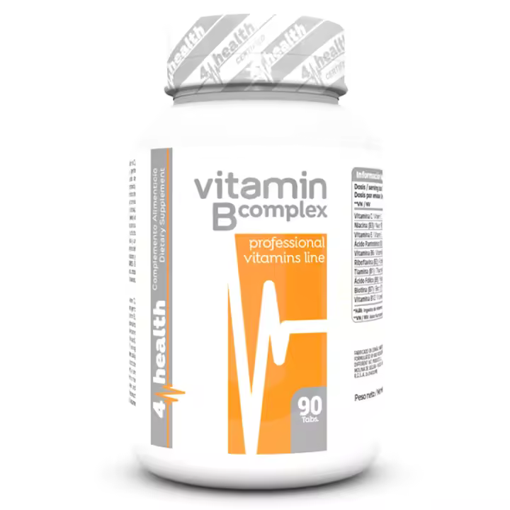 4-PRO Nutrition Vitamina B Complex 90 Tabs - Suplemento alimenticio en tabletas con vitaminas del grupo B, enriquecido con vitamina C y E - Apoya el sistema inmunológico y el buen funcionamiento del cuerpo - 1