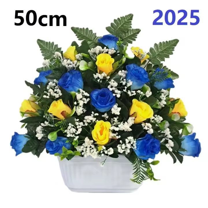 Centro de Flores para Cementerio Gerimport | Ramos de Flores para Todos los Santos | Flores Artificiales de Tela | Ancho 50cm | Alto 40cm | Personalizar Color y Medida - 1