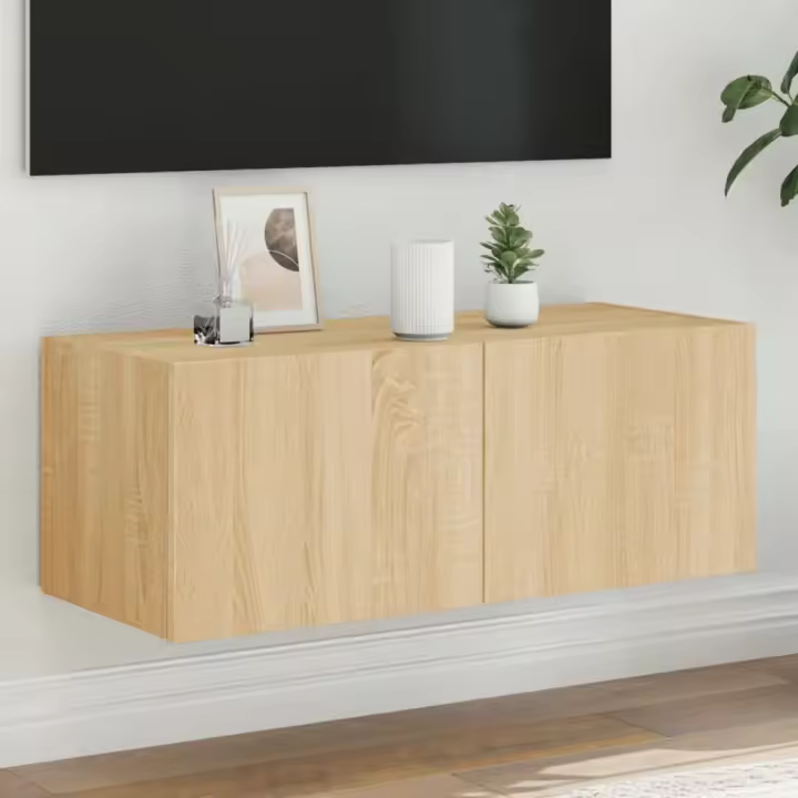 Mueble de TV de pared con luces LED roble Sonoma 80x35x31 cm - 1