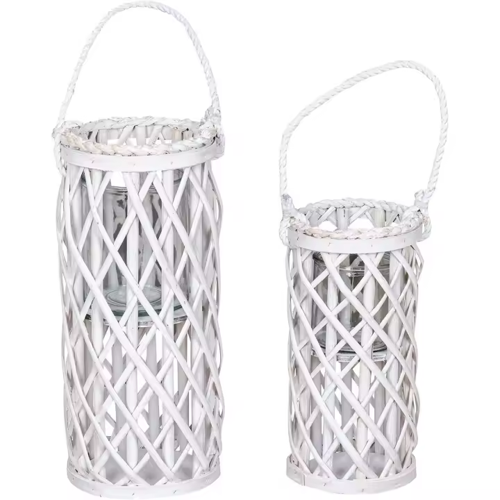 Gerimport Farolillos Portavelas Blancos de Madera de Sauce Trenzada - Decoración de Jardín - 1