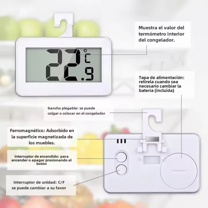 Termómetro Digital Para El Hogar Con Alarma De Hielo Medidor De Temperatura Para Nevera Y Congelador Pared Y Soporte Incluido Batería De Botón Incluida - 1