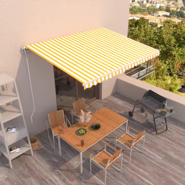 vidaXL Toldo retráctil automático amarillo y blanco 400x350 cm - 1