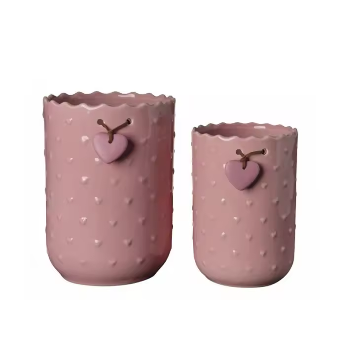 Conjunto de 2 floreros de cerámica con colgante con forma de corazón. Medidas: 18x13 y 13x11 cm. akihaydeto - 1