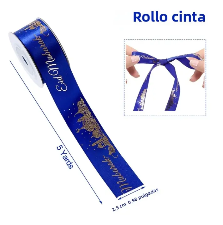 Cinta De Fiesta Eid Ramadan Mubarak Para 2025 Decoración De Pasteles Regalos Embalaje Fiesta En Casa Largo De 5/8 Pulgadas Material Poliéster - 1