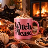AKARURE - Taza Halloween de cerámica rosa con purpurina "Witch ,Please" 350 ml - details 3