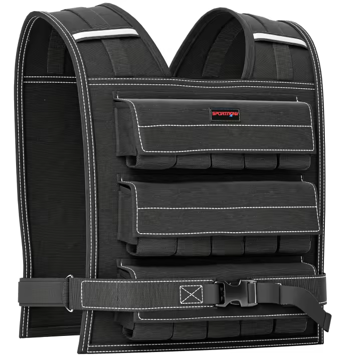 SPORTNOW Chaleco Lastrado 20kg Chaleco de Lastre Ajustable con 20 Paquetes de Peso Banda Reflectante Chaleco Peso para Entrenamiento Fuerza Jogging Crossfit Negro - 1