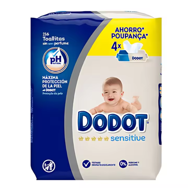 Dodot Sensitive Toallitas Húmedas  216 unidades (4x54) - Protección suave para la piel sensible del bebé - 1