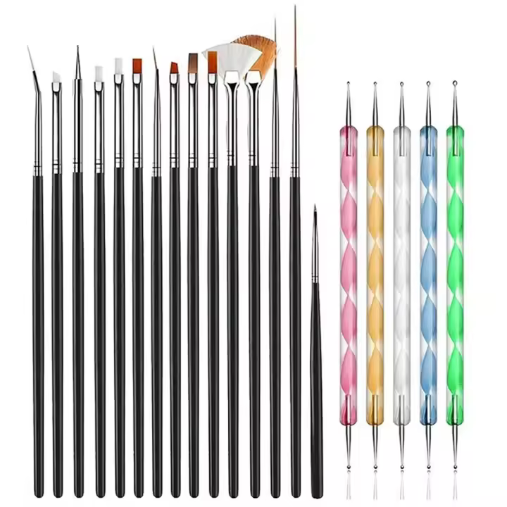 Kit De Pinceles De Uñas LINMANDA 20pcs Con 15 Pinceles De Arte De Uñas Y 5 Dots Pens Herramientas Para Manicura Con Gel UV - 1