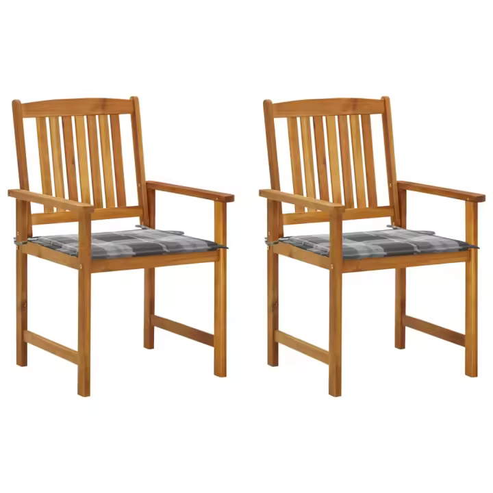 vidaXL Sillas de jardín con cojines 2 unidades madera maciza de acacia en color Azul real/Rojo vino tinto/Estampado cuadros rojos y más | cómodas modernas ergonómicas para comedor cocina salón hogar - 1