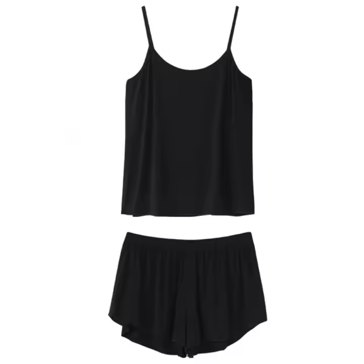 Conjunto De Pijamas Para Mujer En Seda De Hielo De Color Sólido Camisole Y Shorts De Satén Corte Bajo Cómodo Casual Verano Suave Y Suave - 1