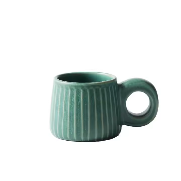 Taza De Café De Cerámica Artesanal Retro Nórdico 250ml Taza De Agua Y Té Con Flor Pull Latte Para Desayuno Ecológica - 1