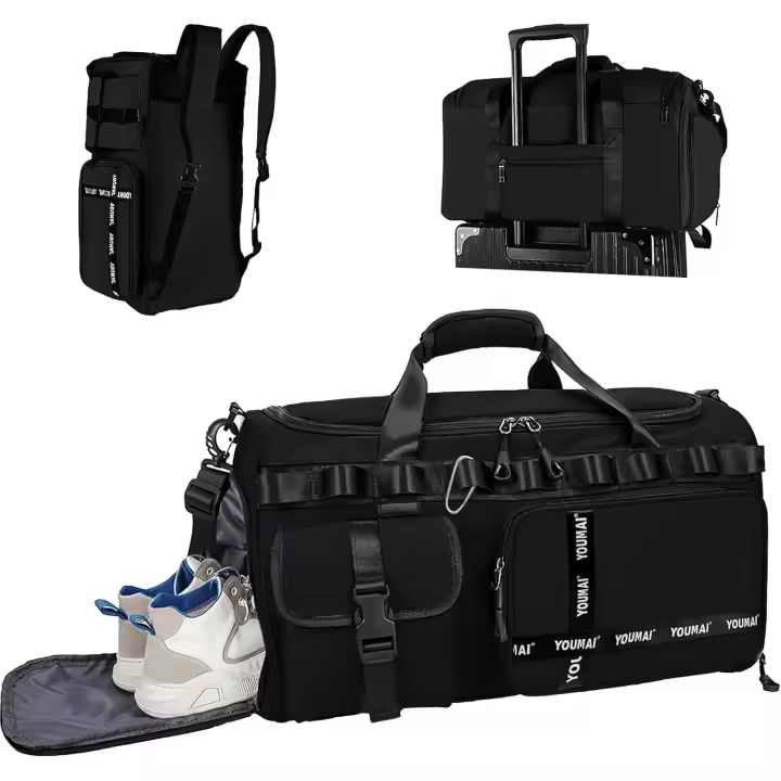 Bolsa de Lona Deportiva con compartimiento para Zapatos, Bolsa de Lona para Gimnasio, Bolsa de viaje de fin de Semana con Bolso húmedo, Bolsa type mochipa 2 en 1, Gran capacidad, plegable - 1