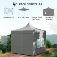 Outsunny Carpa Plegable Pop-up Gazebo 3x3 m Cenador Plegable con 4 Paredes Laterales Anti-UV Altura Ajustable Marco Metálico Robusta y Bolsa de Transporte para Camping Fiestas Gris - details 4