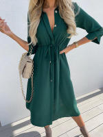 Vestido De Mujer Estilo Casual Cintura Media Manga Media Color Sólido Prenda A-Linea Con Cuello En V Y Detalles De Encaje - details 6