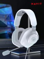 Auriculares Gaming HAVIT H2230U, sonido envolvente USB 7.1, altavoces de 50mm, audio de alta precisión, micrófono desmontable, diseño ergonómico, ideales para juegos FPS/MOBA, cómodos y ligeros, cable de 1.8m, color blanco/gris. - details 0