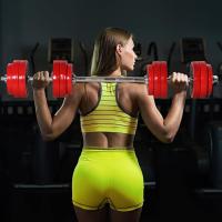 Juego de Mancuernas 30 kg Ajustables 2 en 1 con 12 Discos 2 Barras y Biela Ajustable para Entrenamiento de Fuerza Levantamiento de Pesas Hogar Gimnasio Oficina Negro y Rojo - details 2