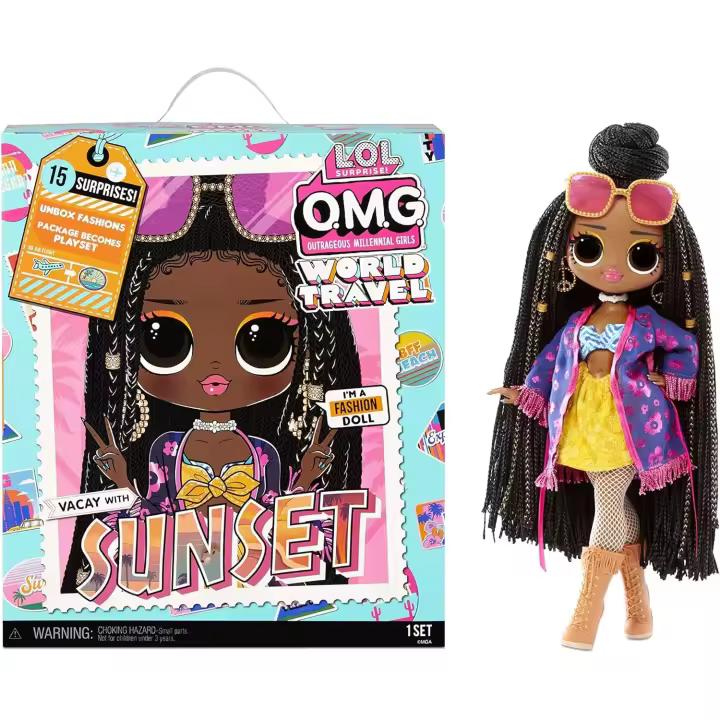 Muñeca Lol - OMG  World Travel - Muñeca de Moda Sunset con 15 sorpresas - Alta calidad - Edad recomendada mayores de 3 años - 1