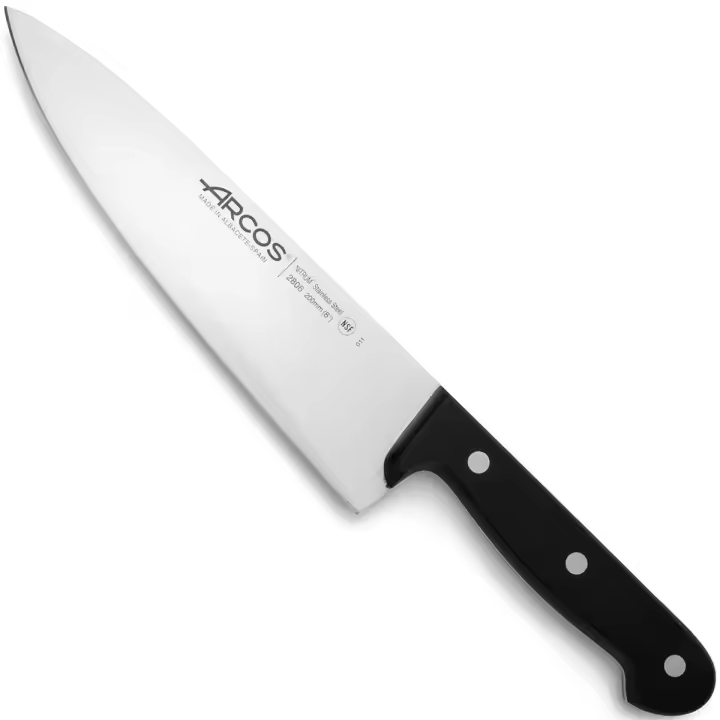 ARCOS Universal - Cuchillo Cocinero (200 mm) - Hoja de Acero Inoxidable Nitrum® - Mango Negro de Polioximetileno (POM) - 1