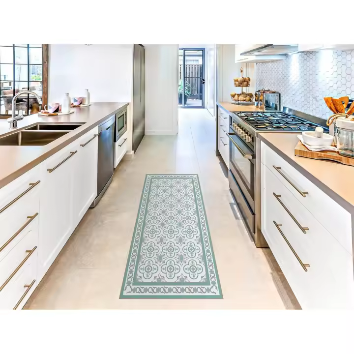 Oedim Alfombra Mosaico Vintage Diseño Verde, varias medidas a elegir, Alfombra Cocina Vinilo, Alfombra Salón Antideslizante, Suelo vinílico. - 1