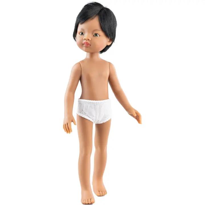 Muñeca sin ropa Balbino niño latino  con pelo corto negro y raya al lado, ojos grises 32 cm (Paola Reina 14835) - 1