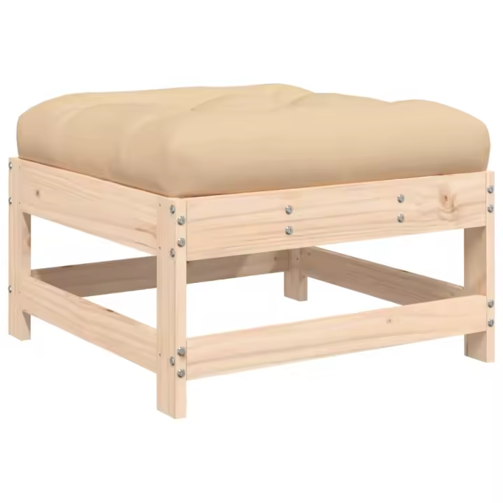 vidaXL Taburete de jardín con cojín madera maciza de pino Pino natural, Pino blanco, Pino gris Conjunto Terraza Muebles Jardín Exterior Juego de Muebles de jardín Mueble Jardín Exterior Muebles de Salon Exterior - 1